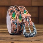 Western Cowboy Rodeo Belt 1.5" – Tooled Genuine Leather Hand Painted Handmade