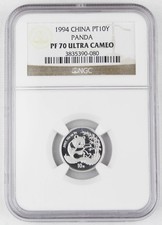China 1994 10 Yuan 1/10 Oz Platinum Proof Panda NGC PF70 Ultra Cameo -Perfect 9999.99 per troy oz