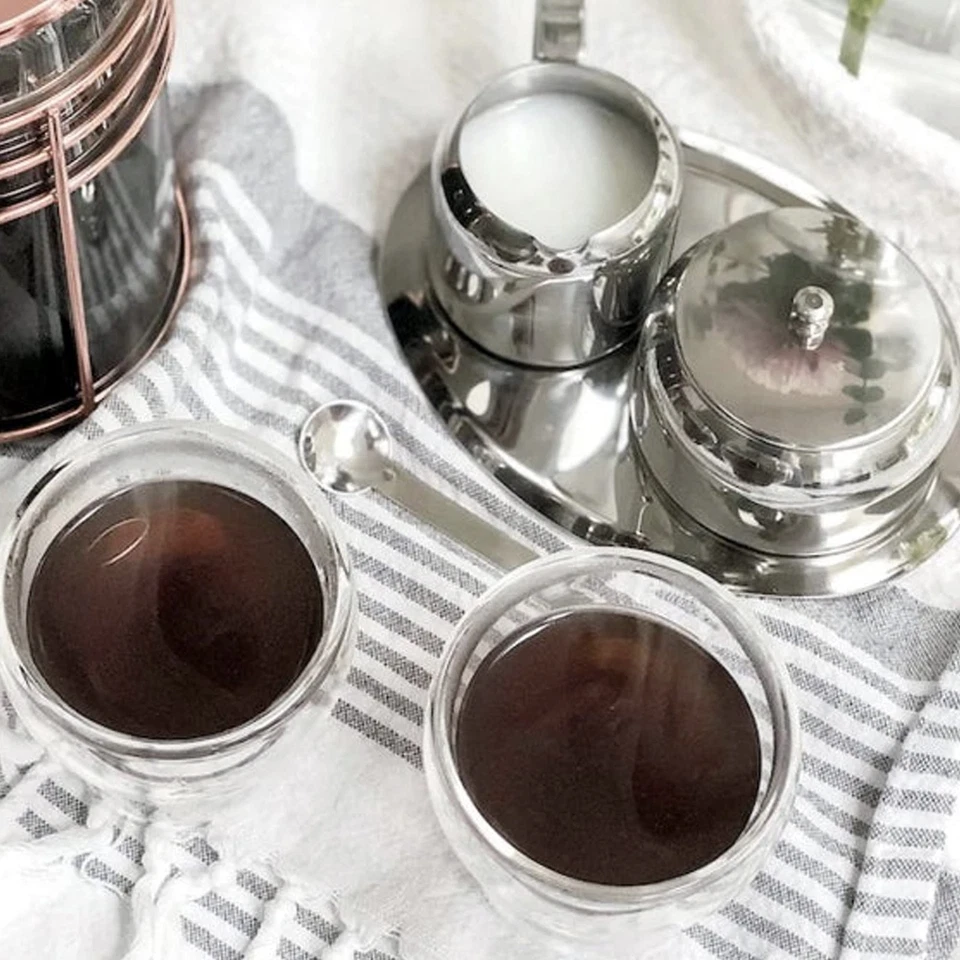 Crema y azúcar de acero inoxidable, juego de 5 piezas Foto 3 de 4