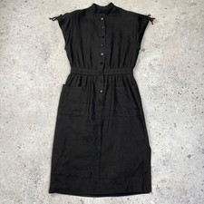 Vintage Valentino Linen Midi Shirt Dress Belted Pockets Stand Collar Size 48