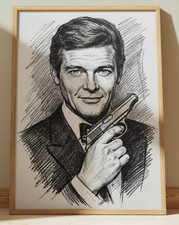JAMES BOND 007 DRAWING PRINT PORTRAIT SKETCH 8" x 10" ROGER MOORE PRINT JAMES BOND 007 DRAWING PRINT PORTRAIT SKETCH 8" x 10" ROGER MOORE PRINT