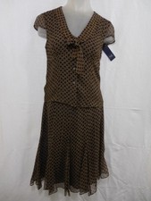 Anne Klein 100 Silk Women's 2PC Dress 4 Brown Sheath Blouse Skirt Party Evening