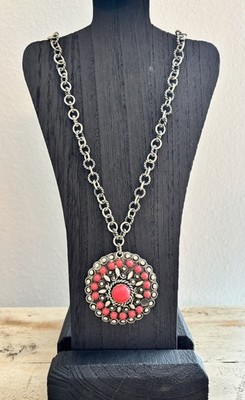 Italian Hand Wrought Medallion Necklace Marked A.P. Missing 1 Stone