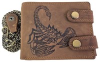 Echt BüFfel-Leder Geldbeutel Sternzeichen Skorpion Mit Kette - GeldböRse