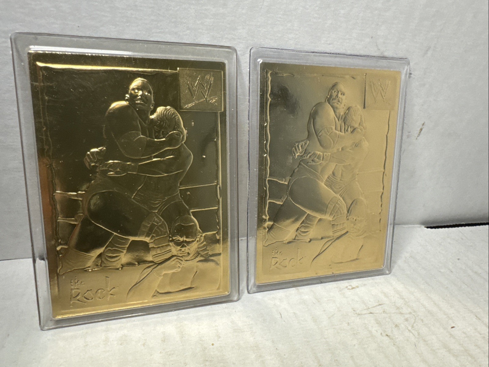 1999 Danbury Mint WWF (WWE) 22KT Gold Card The Rock Dwayne Johnson Lot Of 2 Dl view 1