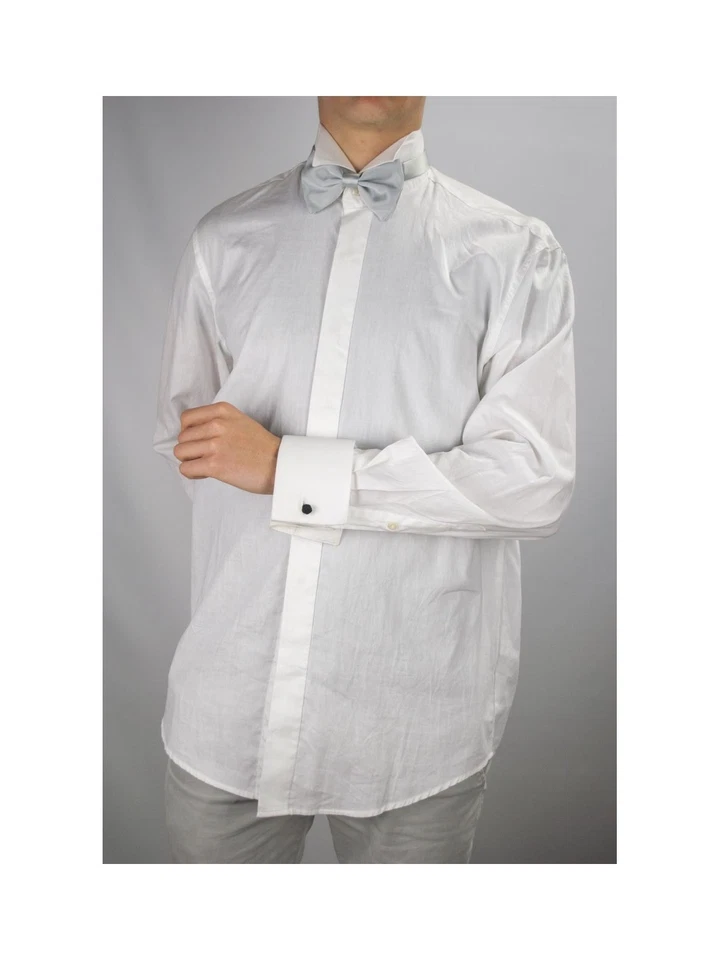CAMICIA UOMO CERIMONIA ELEGANTE SPOSO collo diplomatico bianca tg M gemelli - Immagine 3 di 4