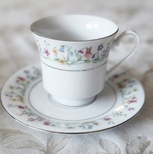 Crown Ming Cup & Saucer Susan Floral Pattern Jian Shiang Seagull VTG Set Of 4