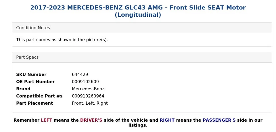 Mercedes-Benz GLC43 AMG 2017-2023 - Motor asiento delantero extensión (longitudinal) Foto 4 de 4