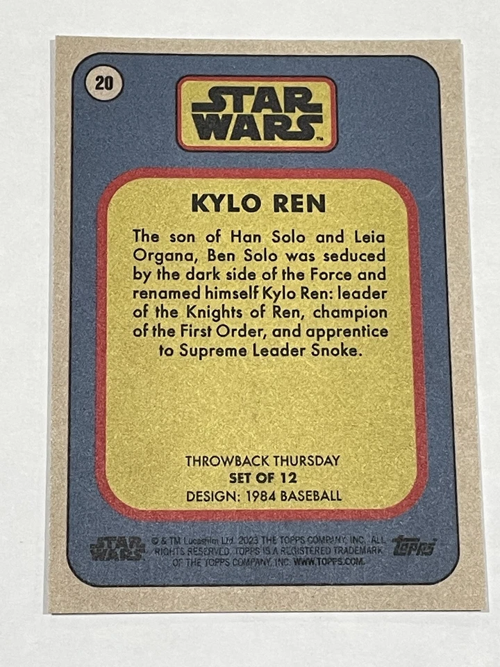 2023 Topps Throwback Thursday Star Wars #20 - Kylo Ren - Image 2 of 2