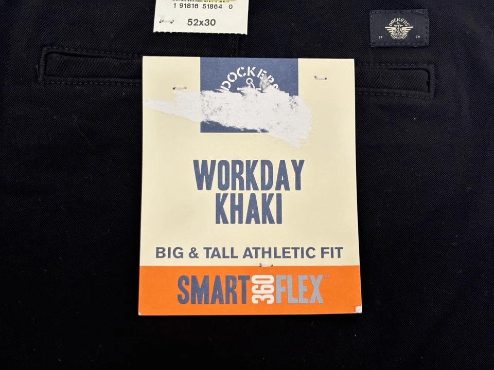 Dockers Workday Khakis Athletic Fit Mens Pants Black Twill Tapered Leg 52x30 NWT - Image 4 of 4