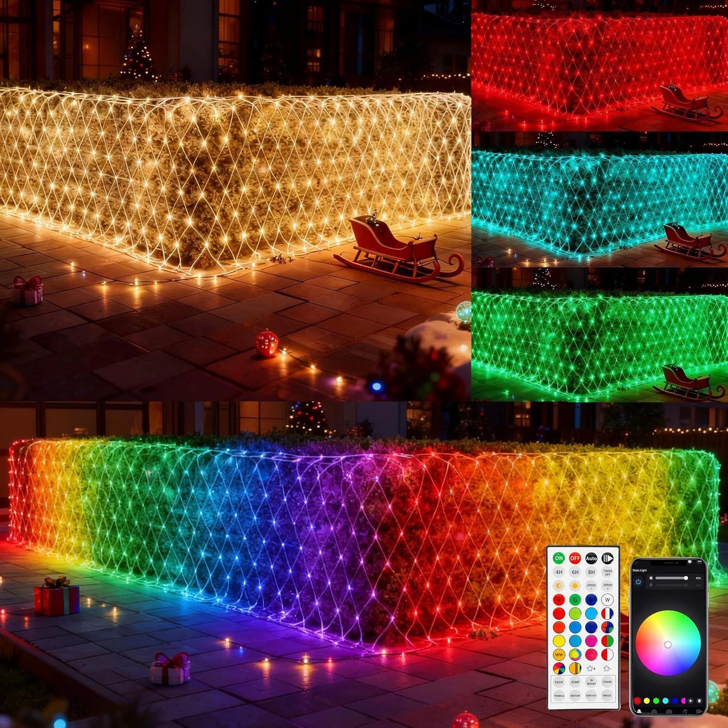 Smart 360 LED Net Lights 12FT x 5FT RGB with Remote & App Control for Xmas Decor