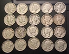 $2 Face 20 Mercury Dimes Mixed Dates 1916-1940PDS 90% Silver Early Better Grades