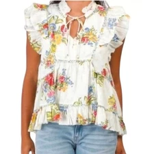 Anthropologie Love The Label Helena Blouse Top Ruffle Floral Print Size XS