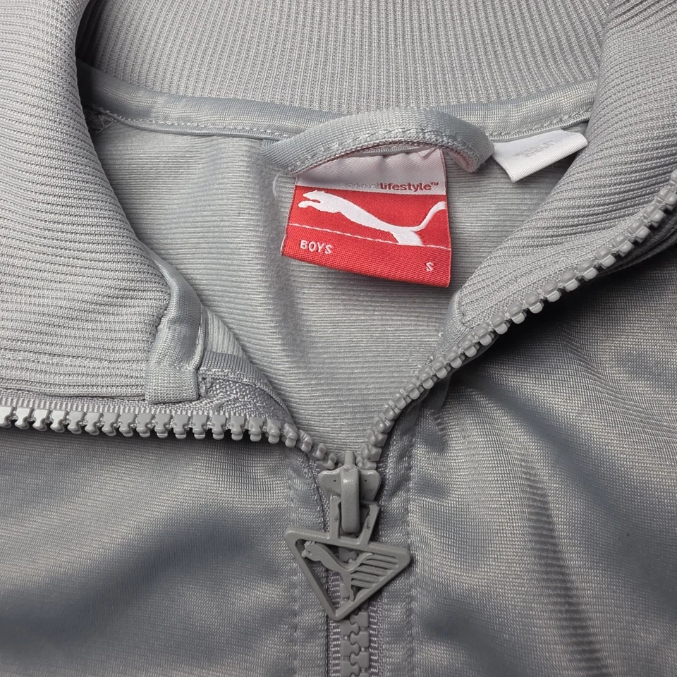 Puma size S Kids Track Jacket Blue Grey Retro VTG Full Zipper Windbreaker - Image 2 of 4
