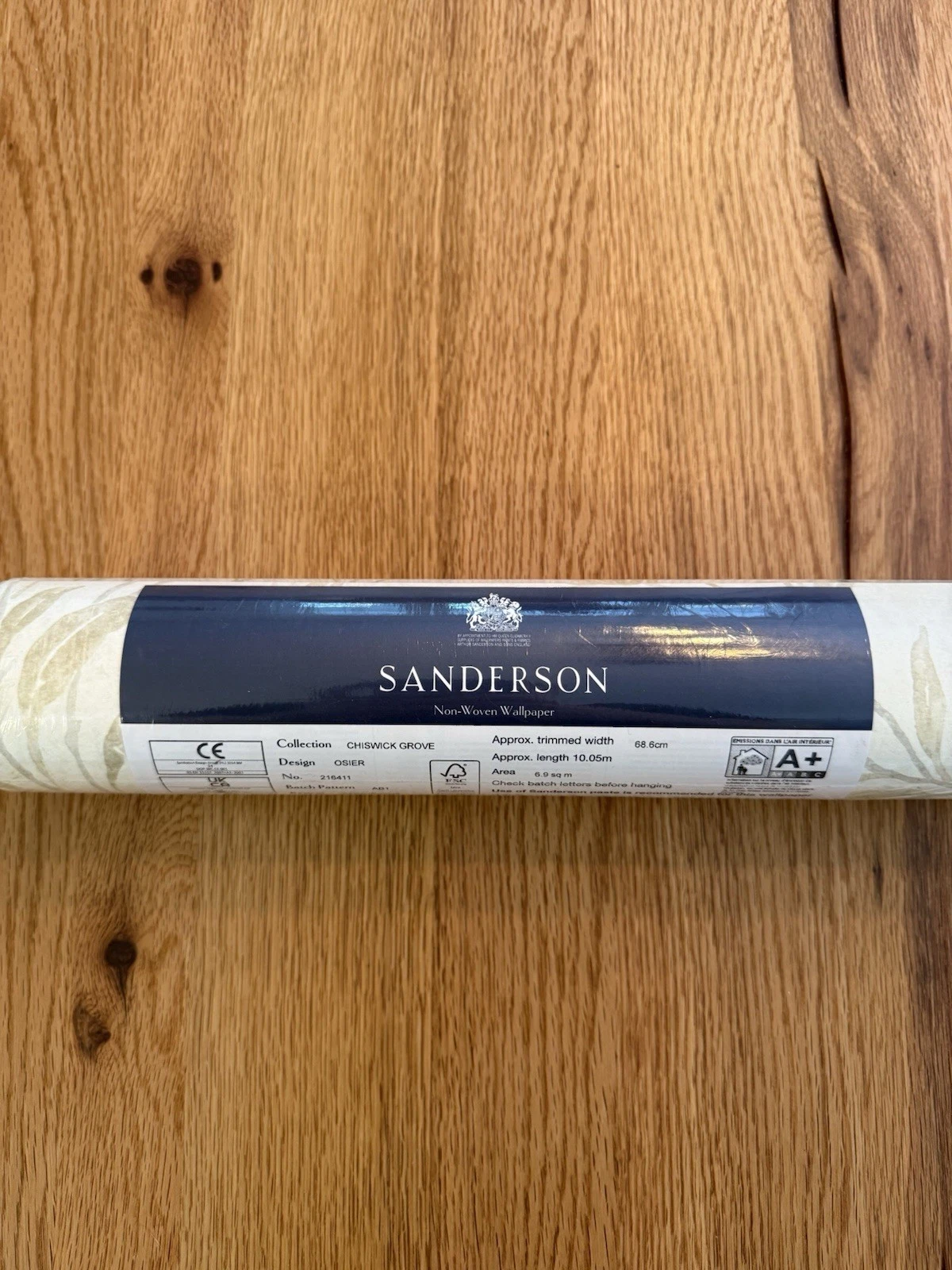 1 Roll Sanderson Chiswick Grove Osier Wallpaper 216411 Parchment/Cream - New 2