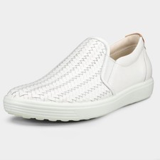 ECCO Soft 7 Shoes White Woven Slip On EU 41 Women's 10 - 10.5 US Leather Loafers