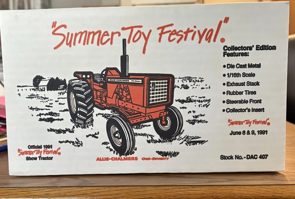 Tractor de juguete Allis Chalmers modelo 170 "Festival de juguetes de verano de 1991" escala 1/16, nuevo en caja Foto 3 de 4