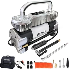  6X Faster Inflation Digital Dual Cylinder Portable Air Compressor,12V Silver