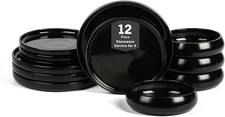 Lagoon 12-Piece Dinnerware Set Stoneware, Plates and Bowls Set, Microwave and Di
