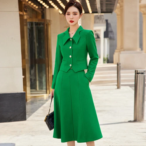 Blazer de negocios azul falda larga traje mujer moda ropa de trabajo conjunto de 2 piezas damas - Imagen 1 de 16