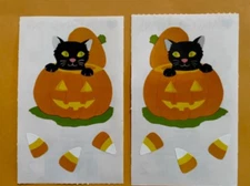 VINTAGE  Mrs. Grossman's HALLOWEEN 2 Mod Sticker LOT Peek-A-Boo Pumpkin Cat RARE