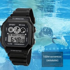 Reloj Digital De Hombre LED Cuarzo Retro Deportes Correa De Silicona Impermeable