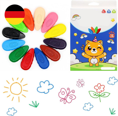 12 Farben Wachsmalstifte für Kleinkinder,Wassertropfen-Malstifte,Waschbare Wachs