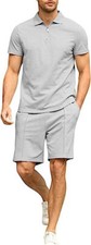 Men Summer Outfit 2-Piece Set Short Sleeve Shirt and Shorts Sweatsuit Set