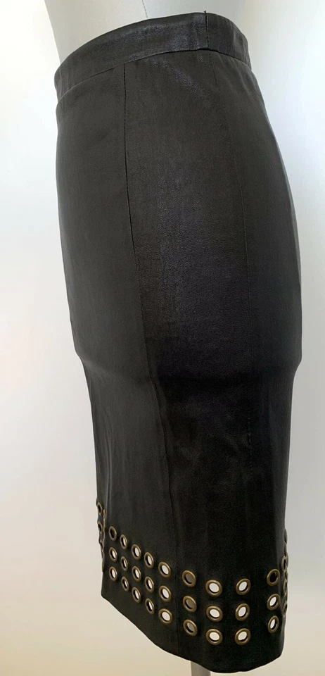 J BRAND 'WILDA' BLACK LEATHER PENCIL SKIRT WITH GROMMETS, XS, $595 - Image 3 of 4