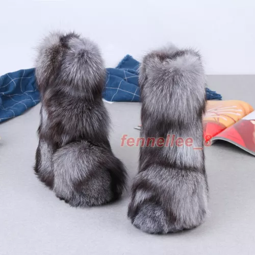 Mujeres 100% Genuinas Botas de Piel de Zorro Piel Real Tirar 13CM Altura Interior Zapatos para Nieve - Imagen 4 de 20