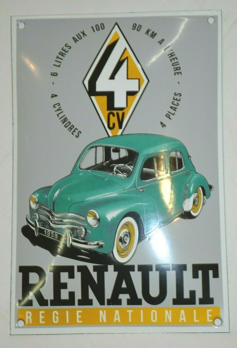 Plaque émaillée Métal Neuve – RENAULT 4L – Déco Auto Rétro