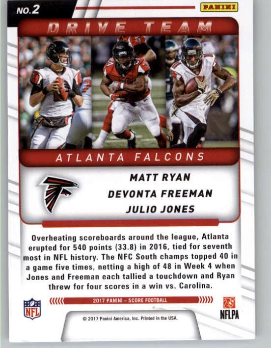 2017 Score Drive Team #2 Devonta Freeman/Julio Jones/Matt Ryan (ref 149720) - Image 2 of 2