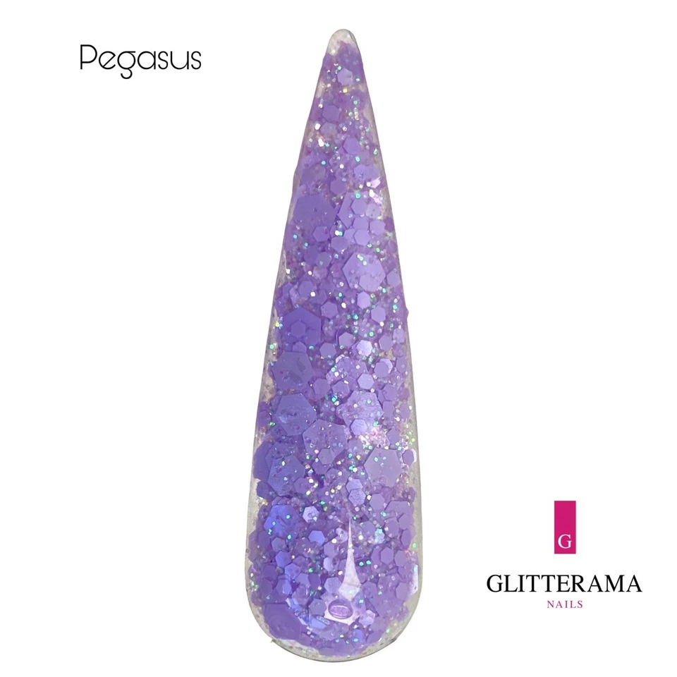 PEGASUS Coloured Acrylic Powder Glitterama Nails purple glitter bright pastel