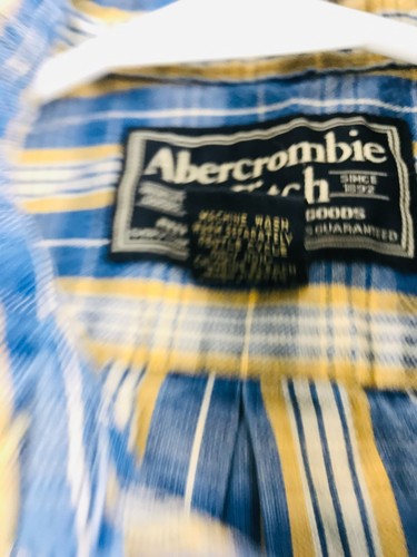 Abercrombie & Fitch Shirt Men's Size S Blue Gold Plaid Button Down Long Sleeve - Picture 6 of 6