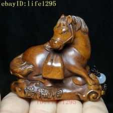 L 6.8CM Chinese boxwood hand carved fund sources horse statue netsuke Decoration
