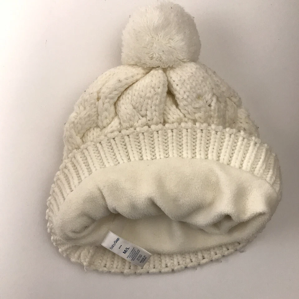 Sombrero de Invierno Baby Gap Blanco Cesta Tejido Pom Pom Talla M/L Foto 3 de 4