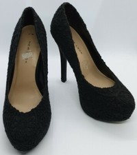 Womens NEW LOOK 5” Stiletto Heels,Black Raised Floral Fabric,2" Platforms,Size 3