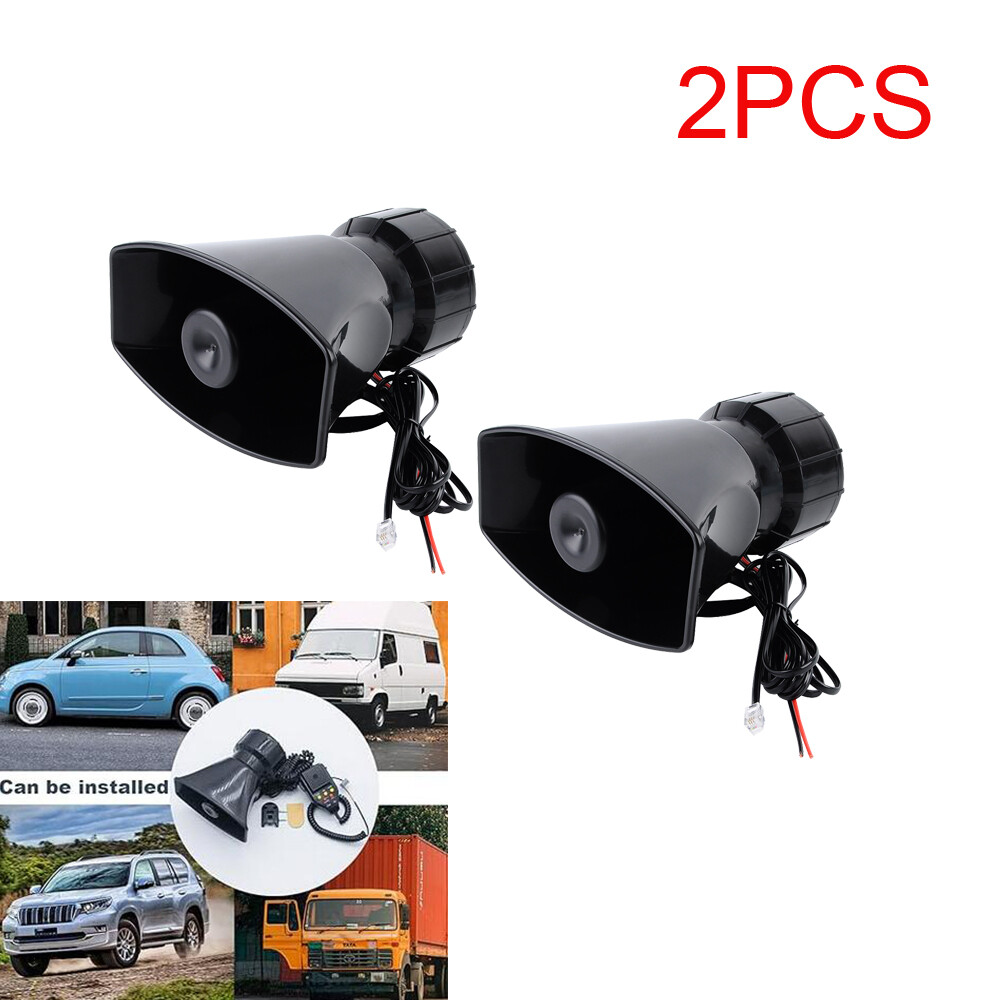 2X Car Alarm Horn 12V 100W 7 Siren Sounds Car Siren Vehicle Horn Mic Speaker