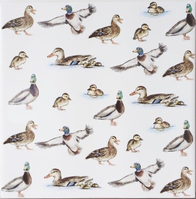 Entenfliese 20 cm 8 Zoll Deko Keramik Collage Stockente Wildenten Handdeko UK