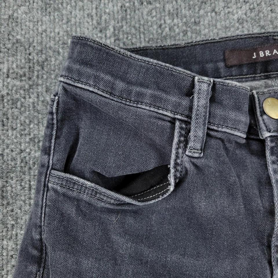 Pantalones Cortos de Jean Marca J Para Mujer Talla 25 Negros Corte Denim Tiro Alto Elastizados Fray Foto 3 de 4