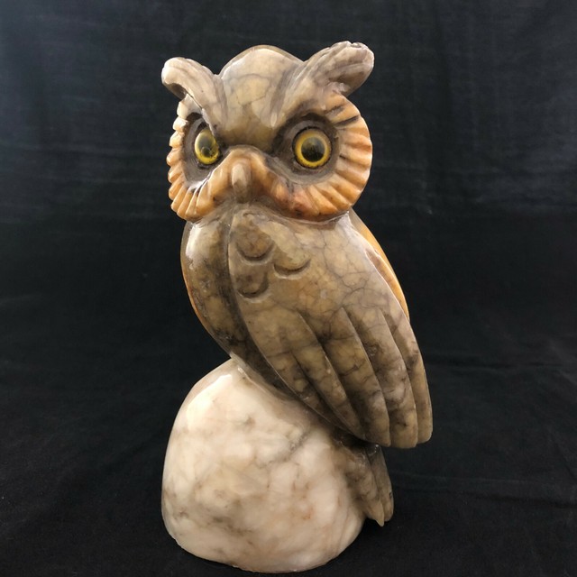 Vintage Carved Stone Owl Paperweight Figurine Made in Italy eBay