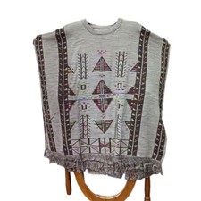 Poncho Mexicano/Gaban/Jorongo/Suéter Patrón Azteca Gris Claro