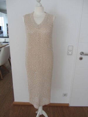 Neues D'Exterior Häkel Kleid helles beige natur mit Pailletten Gr. M NP   429