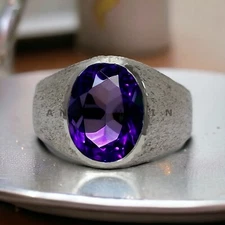 Amethyst Gemstone With 925 Sterling Silver Grooms Ring For Men's #AL142