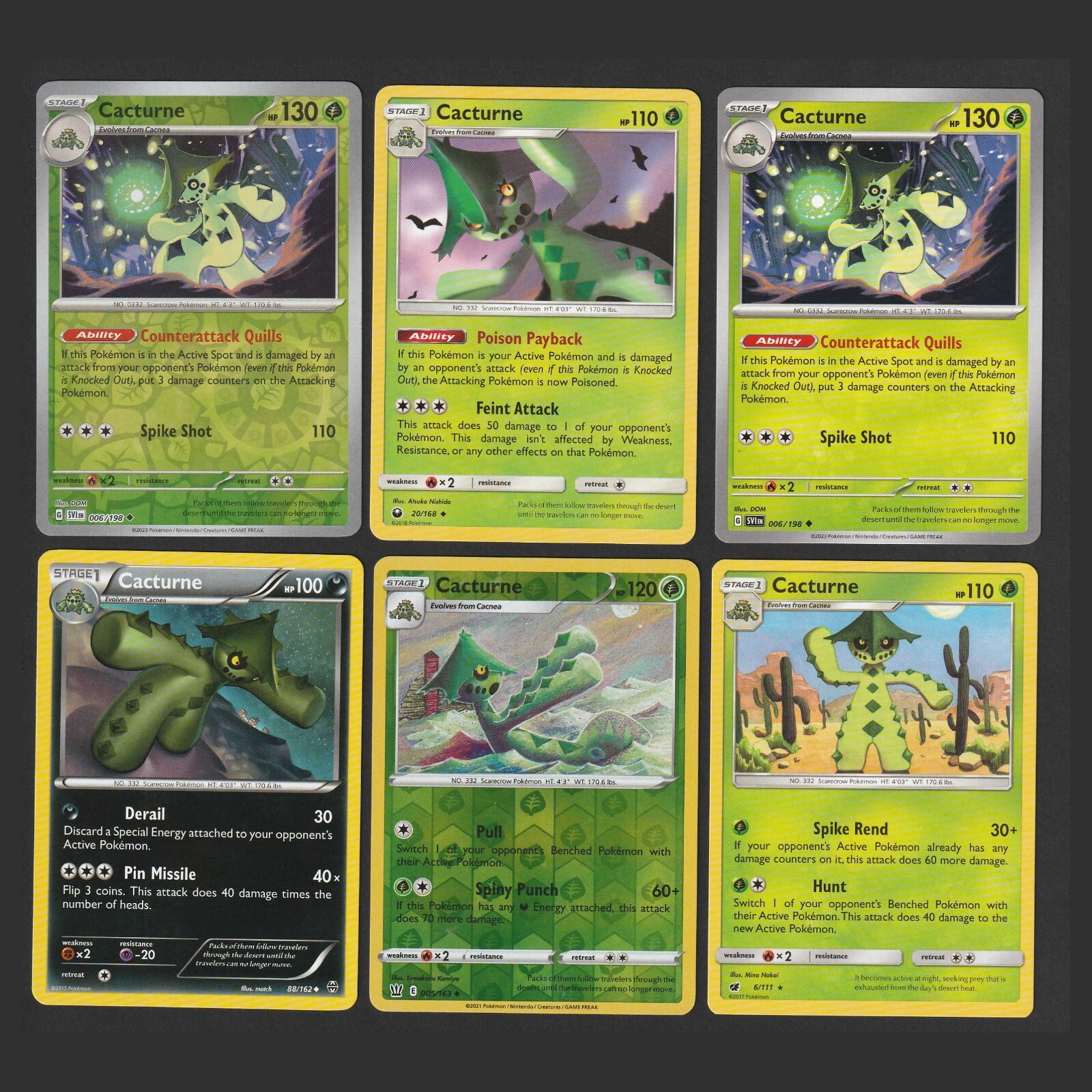 Cacturne Pokemon Card Collection Set of 6 English Cards Cute Grass Deck Building