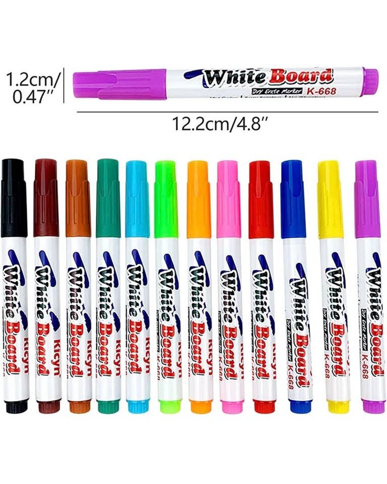 Paquete de 12 bolígrafos de pizarra blanca a base de agua borrables color negro rojo verde y azul Foto 3 de 4