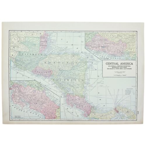 COSTA RICA PANAMA MAP Large Antique FULL COLOR 1928 21"x14" CENTRAL AMERICA - Picture 2 of 2