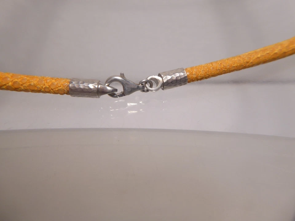 925 Silber Hammerschlag Collier vermutl. Kunststoff Noppen-Krakelee orange L45cm - Bild 4 von 4
