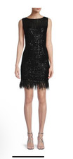 NWT Adrianna Papell women Short Mini Cocktail DressBlack Sequins Feathers $179 6