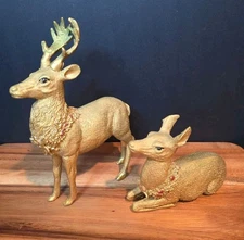 Vintage Gold Resin Holiday Deer Figures NWOT 9.5x6 & 6x5.5